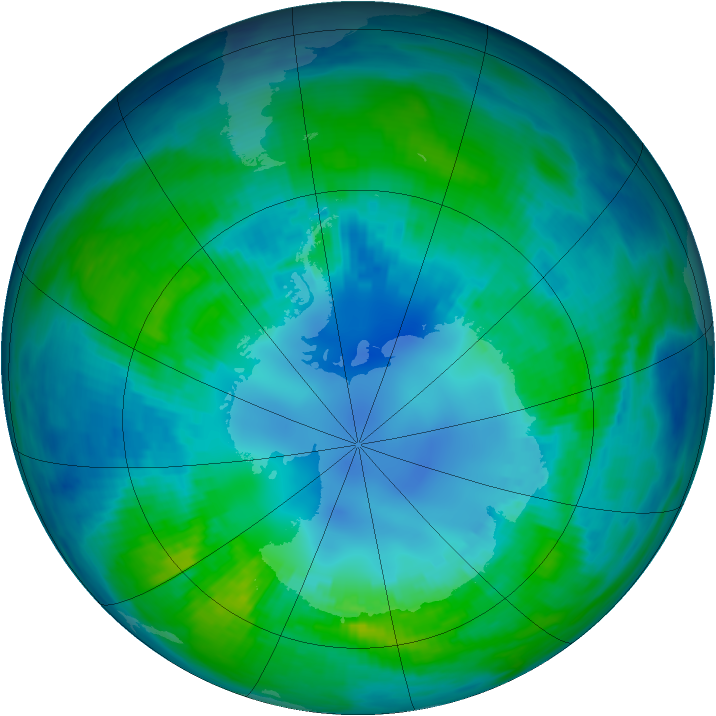 Antarctic ozone map for 22 April 1985